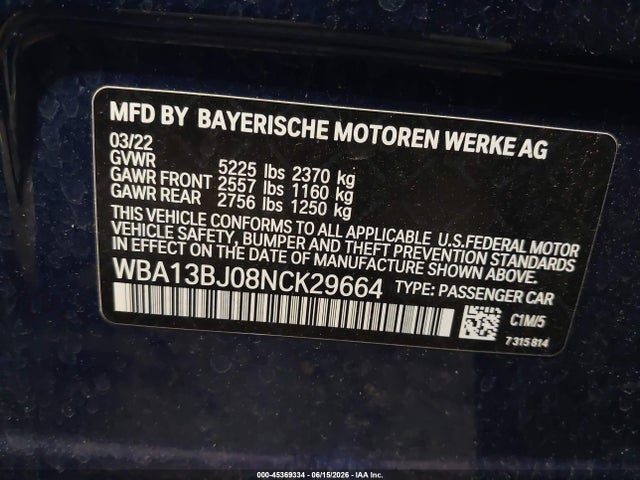 Продаж на аукціоні авто 2022 Bmw 530 I Xdrive, vin: WBA13BJ08NCK29664, номер лоту: 45369334