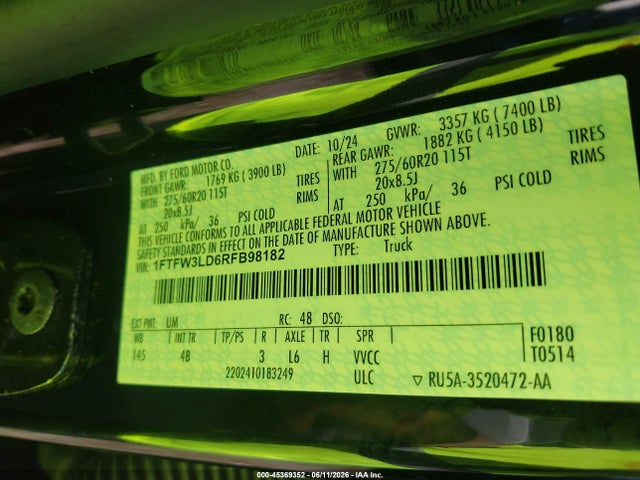 Auction sale of the 2024 Ford F-150 Xlt, vin: 1FTFW3LD6RFB98182, lot number: 45369352