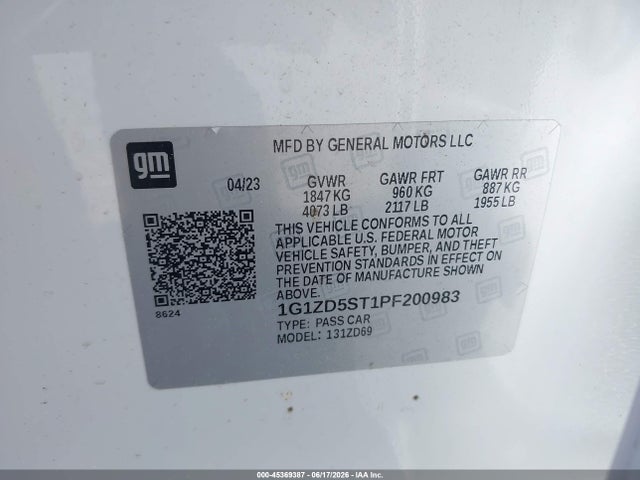 1G1ZD5ST1PF200983 Chevrolet Malibu Fwd 1lt