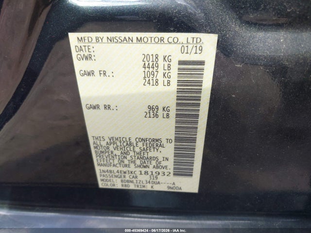 Nissan Altima 2.5 Sl 2019 1N4BL4EW3KC181932 Image 9