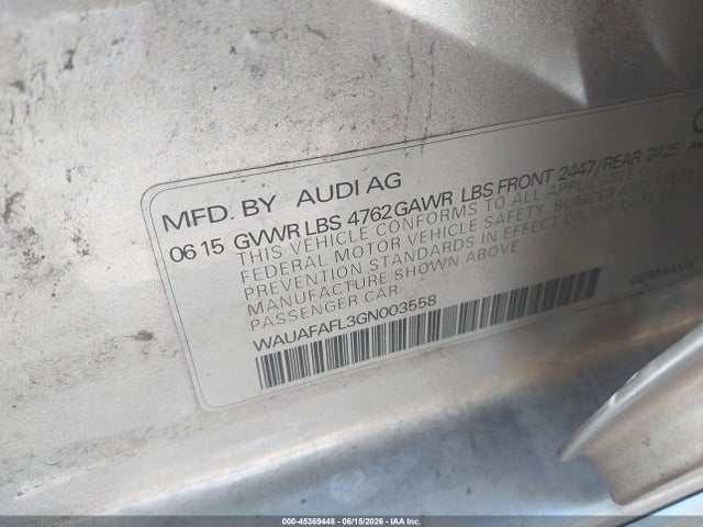 Продажа на аукционе авто 2016 Audi A4 2.0t Premium, vin: WAUAFAFL3GN003558, номер лота: 45369448