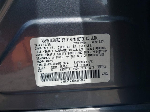 Продаж на аукціоні авто 2019 Infiniti Q50 3.0t Luxe, vin: JN1EV7AP8KM513684, номер лоту: 45369513