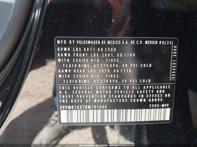 Продажа на аукционе авто 2024 Volkswagen Tiguan 2.0t Se/2.0t Wolfsburg Edition, vin: 3VVMB7AX7RM191444, номер лота: 45369595