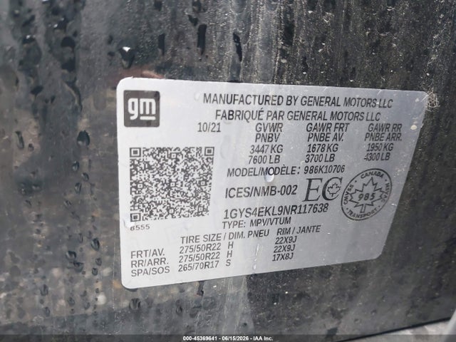 1GYS4EKL9NR117638 Cadillac Escalade Sport