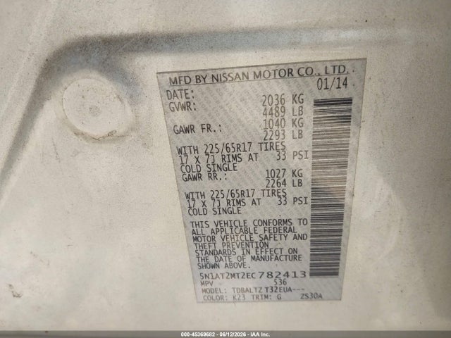 Nissan ROGUE SV 2014 5N1AT2MT2EC782413 Image 9