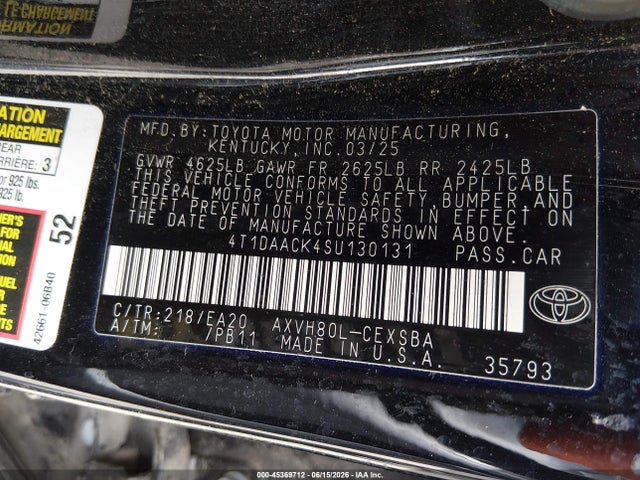 4T1DAACK4SU130131 Toyota CAMRY SE