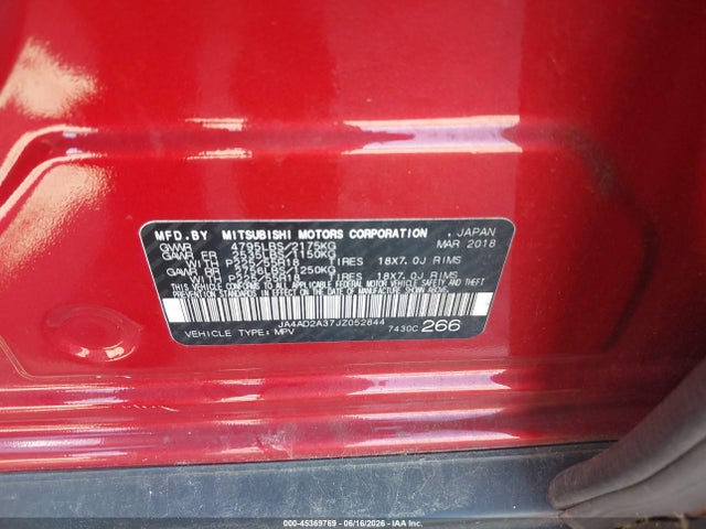Продажа на аукционе авто 2018 Mitsubishi Outlander Es, vin: JA4AD2A37JZ052844, номер лота: 45369769