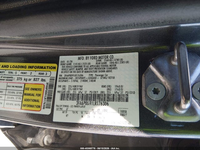 Aukcja sprzedaży 2020 Ford Fusion Titanium, vin: 3FA6P0D91LR176306, numer aukcji: 45369776