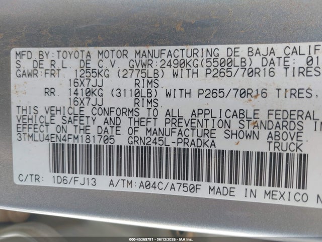 Toyota Tacoma Base V6 2015 3TMLU4EN4FM181705 Image 9