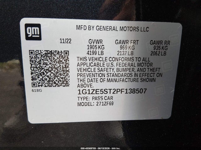 1G1ZE5ST2PF138507 Chevrolet Malibu Fwd 2lt