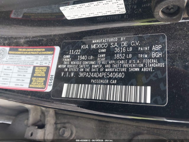 Продаж на аукціоні авто 2023 Kia Rio S, vin: 3KPA24AD4PE540640, номер лоту: 45369812