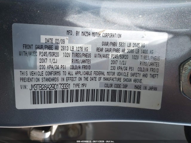 Aukcja sprzedaży 2009 Mazda Cx-9 Grand Touring, vin: JM3TB28A290173331, numer aukcji: 45369815
