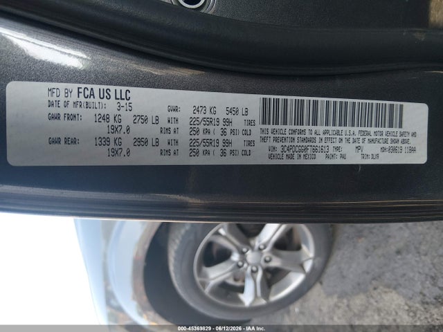2015 Dodge Journey Crossroad მანქანა იყიდება აუქციონზე, vin: 3C4PDCGG0FT661613, აუქციონის ნომერი: 45369829