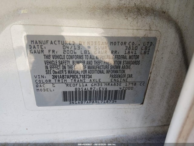 Продаж на аукціоні авто 2013 Nissan Sentra Sr, vin: 3N1AB7AP8DL718734, номер лоту: 45369837