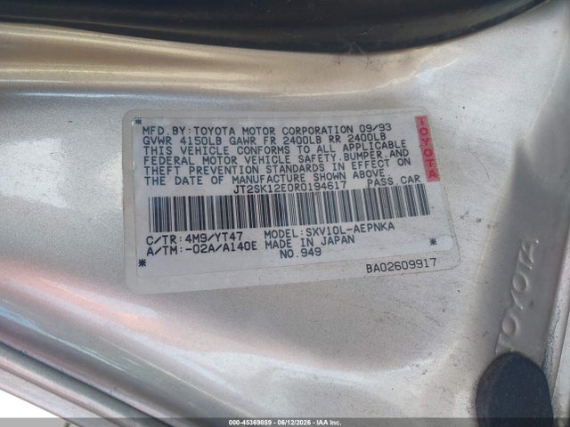 45369859 :رقم المزاد ، JT2SK12E0R0194617 vin ، 1994 Toyota Camry Le مزاد بيع