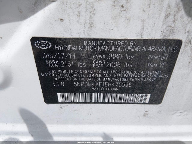 Продаж на аукціоні авто 2014 Hyundai Elantra Se, vin: 5NPDH4AE1EH475596, номер лоту: 45369878