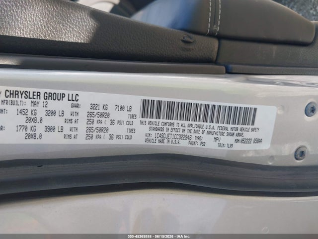 2012 Dodge Durango Citadel მანქანა იყიდება აუქციონზე, vin: 1C4SDJET1CC322946, აუქციონის ნომერი: 45369888
