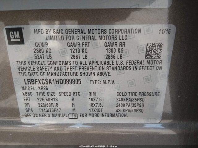 Продаж на аукціоні авто 2017 Buick Envision Preferred, vin: LRBFXCSA1HD089805, номер лоту: 45369909
