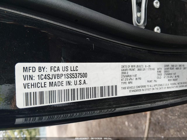 Продаж на аукціоні авто 2025 Jeep Wagoneer Carbide 4x4, vin: 1C4SJVBP1SS537500, номер лоту: 45369927