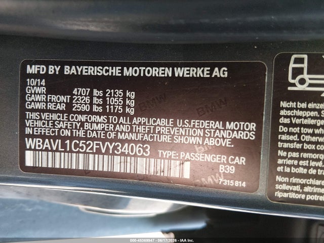 Aukcja sprzedaży 2015 Bmw X1 Xdrive28i, vin: WBAVL1C52FVY34063, numer aukcji: 45369947