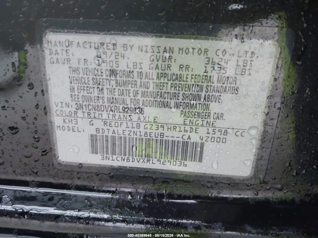 Aukcja sprzedaży 2024 Nissan Versa 1.6 S, vin: 3N1CN8DVXRL929036, numer aukcji: 45369948
