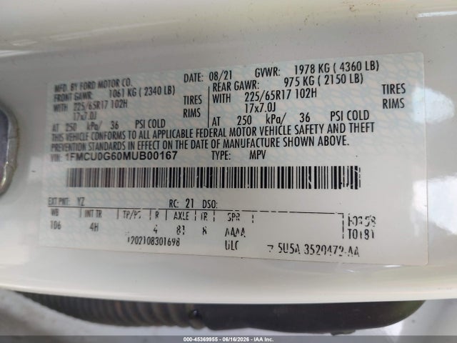Ford ESCAPE SE 2021 1FMCU0G60MUB00167 Image 9