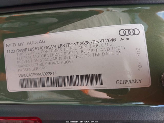 Aukcja sprzedaży 2021 Audi S5 Sportback Premium Plus Tfsi Quattro Tiptronic, vin: WAUC4CF59MA022811, numer aukcji: 45369964