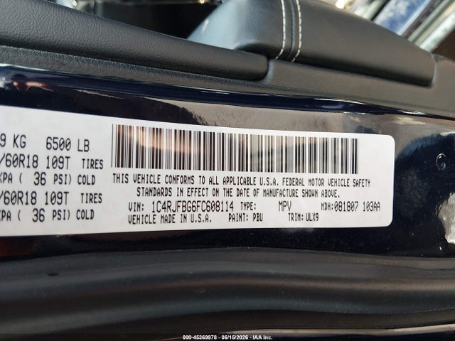 Aukcja sprzedaży 2015 Jeep Grand Cherokee Limited, vin: 1C4RJFBG6FC608114, numer aukcji: 45369978
