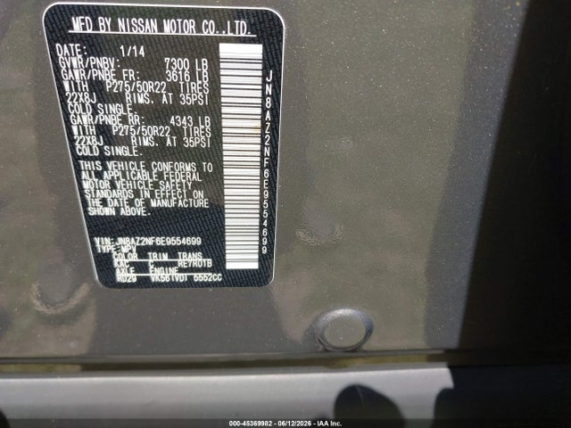Aukcja sprzedaży 2014 Infiniti Qx80, vin: JN8AZ2NF6E9554699, numer aukcji: 45369982