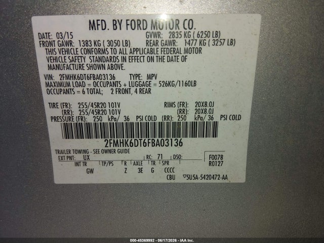 Ford Flex Limited 2015 2FMHK6DT6FBA03136 Image 9