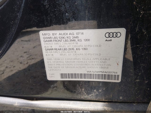 Aukcja sprzedaży 2015 Audi Q5 2.0t Premium, vin: WA1LFAFP5FA020764, numer aukcji: 45370004