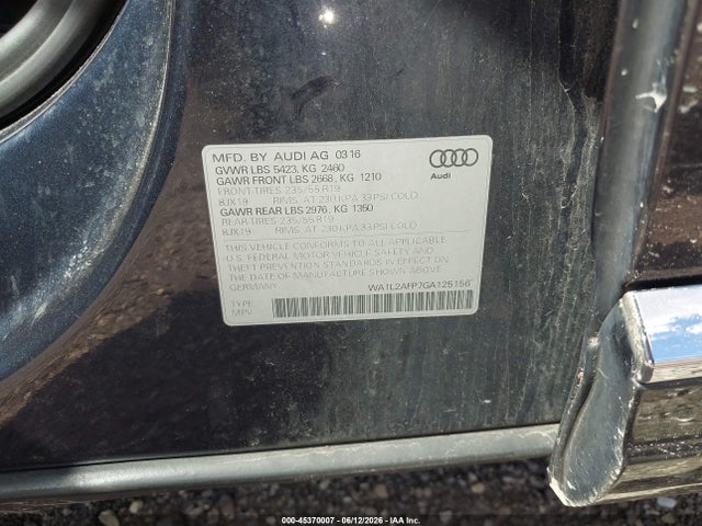 Продаж на аукціоні авто 2016 Audi Q5 2.0t Premium, vin: WA1L2AFP7GA125156, номер лоту: 45370007