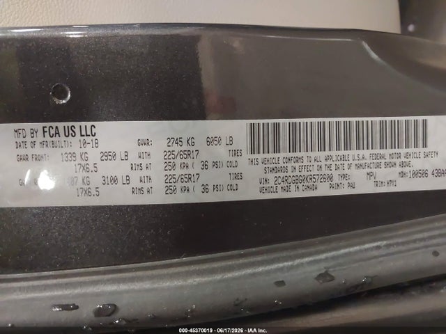 Продаж на аукціоні авто 2019 Dodge Grand Caravan Se, vin: 2C4RDGBG0KR572600, номер лоту: 45370019