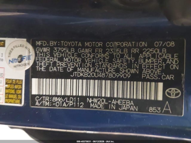 Aukcja sprzedaży 2008 Toyota Prius Touring, vin: JTDKB20U487809909, numer aukcji: 45370031