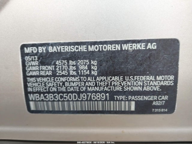 Aukcja sprzedaży 2013 Bmw 328i Xdrive, vin: WBA3B3C50DJ976891, numer aukcji: 45370038