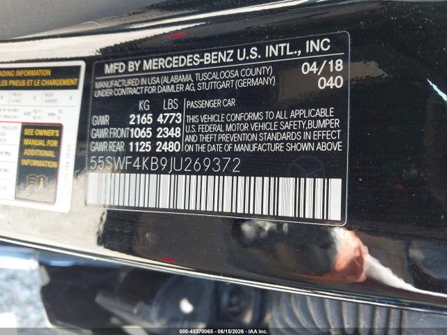 Aukcja sprzedaży 2018 Mercedes-benz C 300 4matic, vin: 55SWF4KB9JU269372, numer aukcji: 45370065
