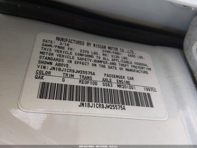 Aukcja sprzedaży 2018 Nissan Rogue Sport S, vin: JN1BJ1CR9JW255754, numer aukcji: 45370084