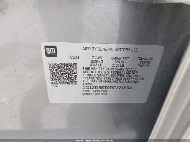 Продаж на аукціоні авто 2024 Chevrolet Malibu Fwd 1lt, vin: 1G1ZD5ST0RF221598, номер лоту: 45370106
