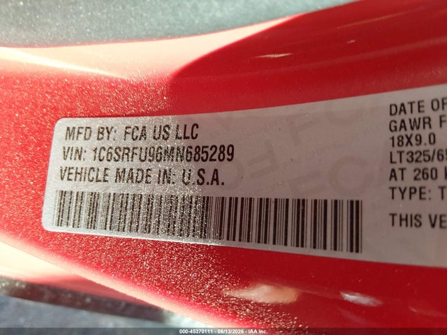 Auction sale of the 2021 Ram 1500 Trx  4x4 5'7 Box, vin: 1C6SRFU96MN685289, lot number: 45370111