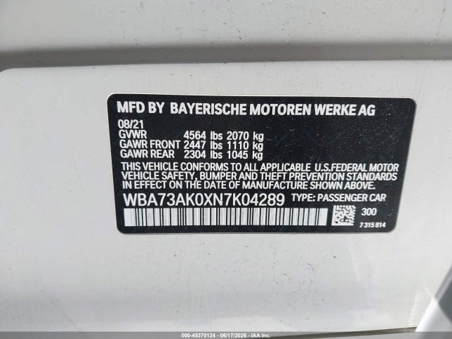 2022 Bmw 228 Gran Coupe I Xdrive მანქანა იყიდება აუქციონზე, vin: WBA73AK0XN7K04289, აუქციონის ნომერი: 45370124