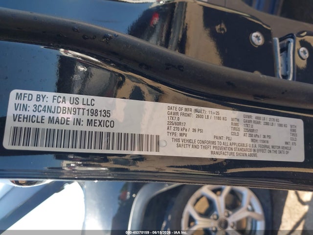 45370159 :رقم المزاد ، 3C4NJDBN9TT198135 vin ، 2026 Jeep Compass Latitude مزاد بيع