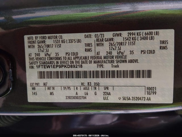 1FTEW1EP9PKD89218 Ford F-150 Xlt