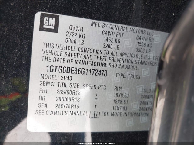 2016 Gmc Canyon Slt მანქანა იყიდება აუქციონზე, vin: 1GTG6DE36G1172478, აუქციონის ნომერი: 45370178