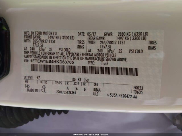 1FTEW1E84HKD63765 Ford F-150 Xl