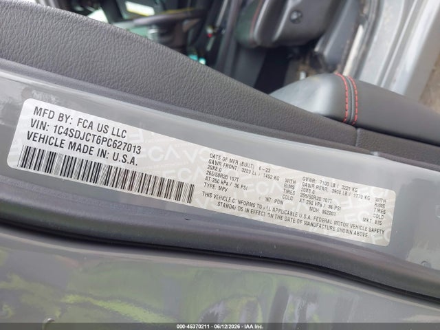 2023 Dodge Durango R/t Plus Awd მანქანა იყიდება აუქციონზე, vin: 1C4SDJCT6PC627013, აუქციონის ნომერი: 45370211
