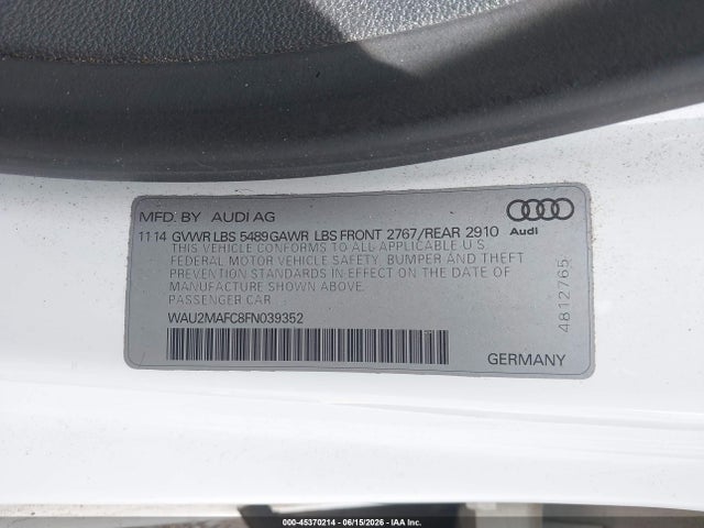 Aukcja sprzedaży 2015 Audi A7 3.0 Tdi Premium Plus, vin: WAU2MAFC8FN039352, numer aukcji: 45370214