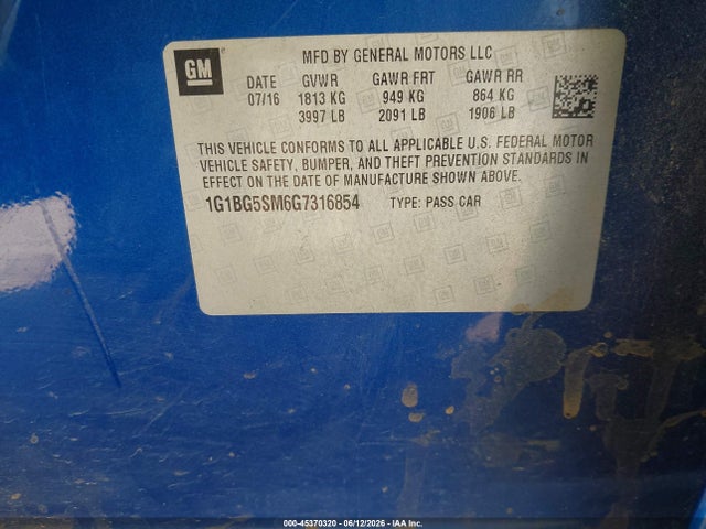 1G1BG5SM6G7316854 Chevrolet Cruze Premier Auto