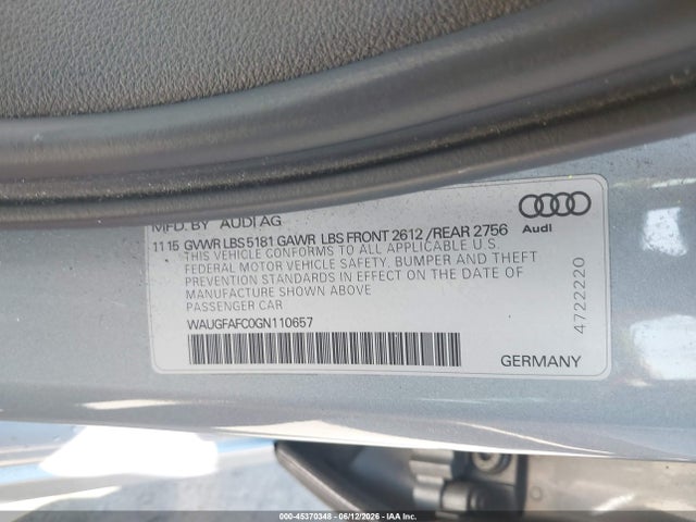 2016 Audi A6 2.0t Premium Plus მანქანა იყიდება აუქციონზე, vin: WAUGFAFC0GN110657, აუქციონის ნომერი: 45370348