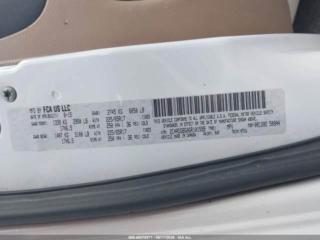 45370371 :رقم المزاد ، 2C4RDGBG0GR101599 vin ، 2016 Dodge Grand Caravan Se مزاد بيع