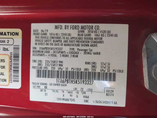 Ford Mustang Ecoboost 2019 1FA6P8TH5K5193327 Image 9